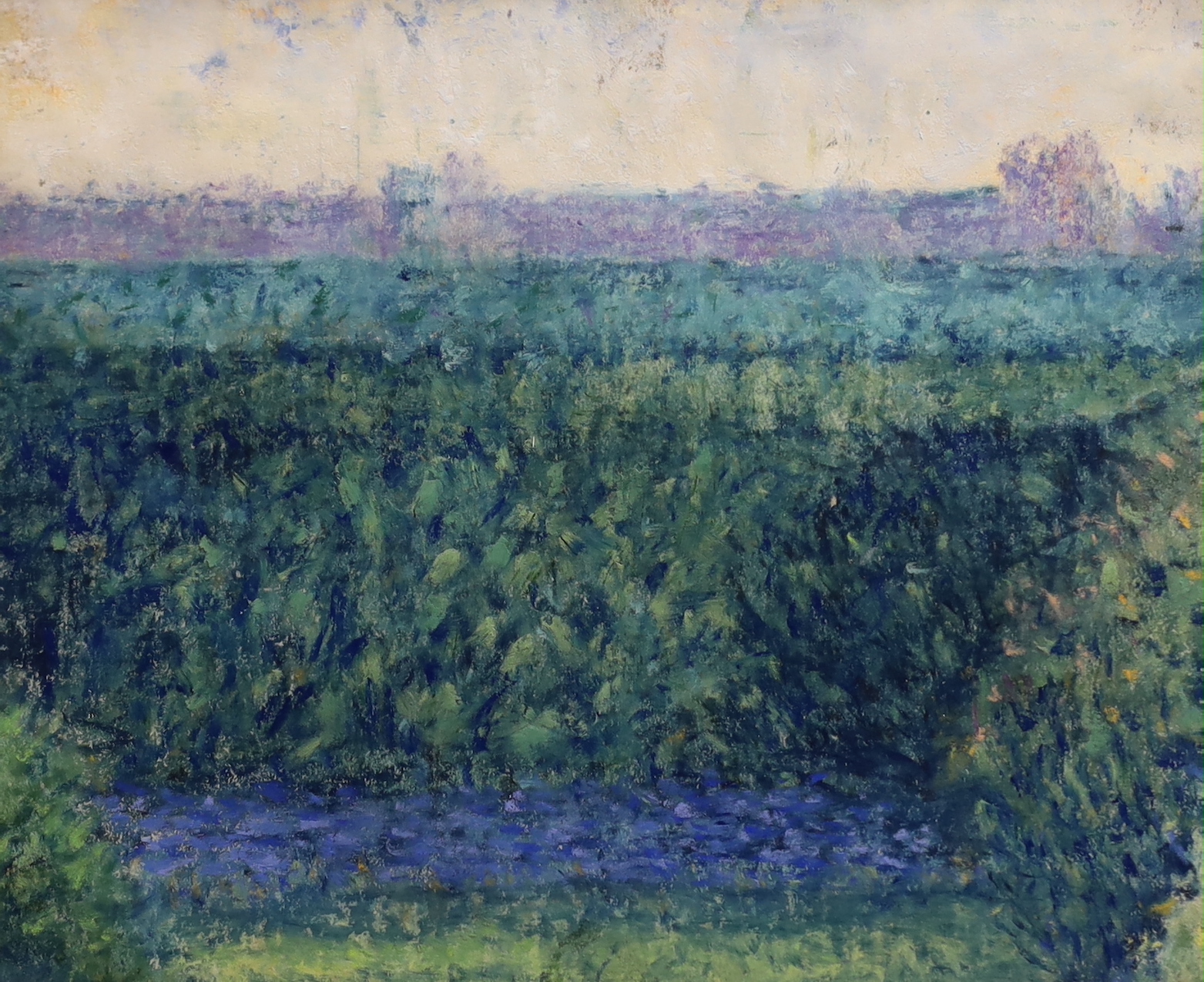 Keith New (1926-2012), pastel on paper, River landscape, signed and dated '69 in pencil to the mount, 15 x 18cm